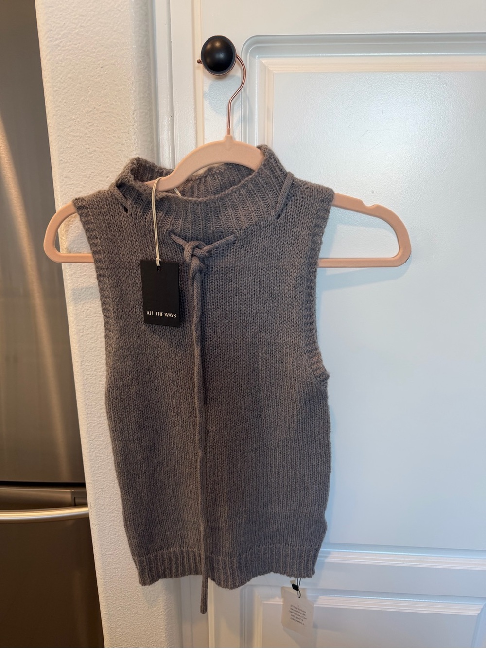 Women's Gray Sleeveless Knit Mock Neck Sweater